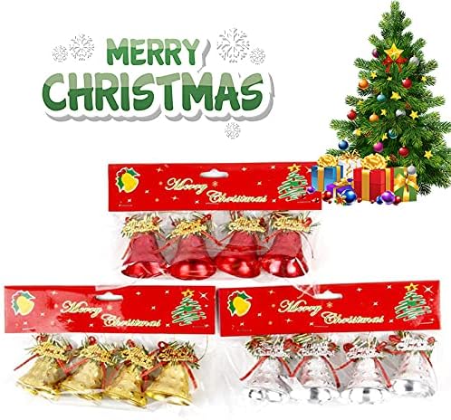 Еванер 12 Парчиња Златни Божиќни Ѕвона, Божиќни Големи Ѕвона, Украси За Новогодишна Елка, Божиќни Приврзоци Пластични Ѕвона Од