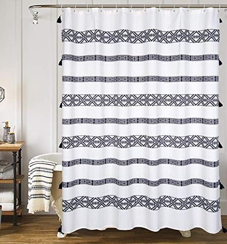 Yokii tassel ткаенина за туширање завеса, црна и крем шарена раб Бохо полиестерска бања завеса, хотелски бањата со тешка пондерирана тешка