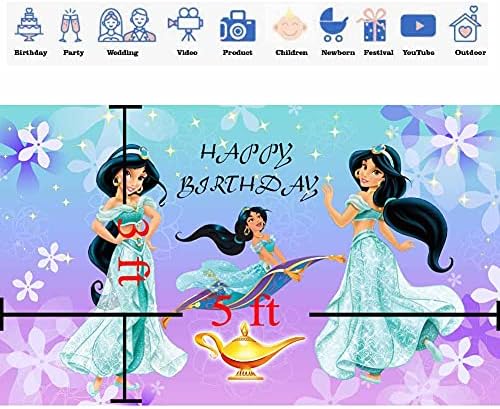 Насмевка Светот Принцеза Јасмин Позадина За Роденден Аладин Тема Позадина Цртан Филм Тиркизна Виолетова Банер Украси за Торта
