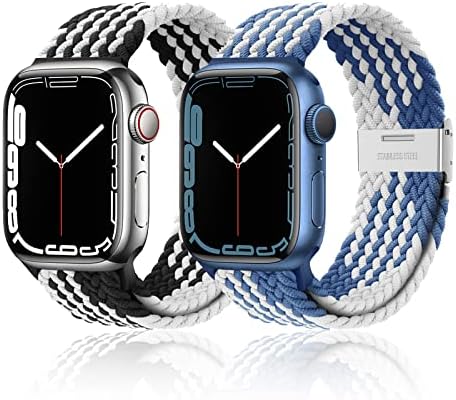 Еластична лента со јаболко часовник 2 пакет, Woven Nylon Apple Watch Strap е погодна за 38мм 40мм 41мм 42мм 44мм 45мм Спортски рачки,