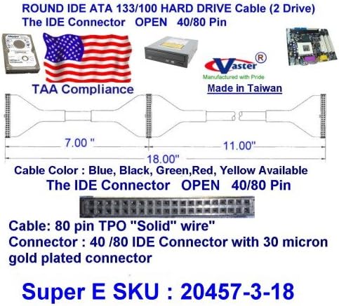 20 компјутери/пакет, UDMA 40/80 Round IDE/EIDE/ATA HDD кабел за податоци, 2 погони 18 инчи, зелена боја