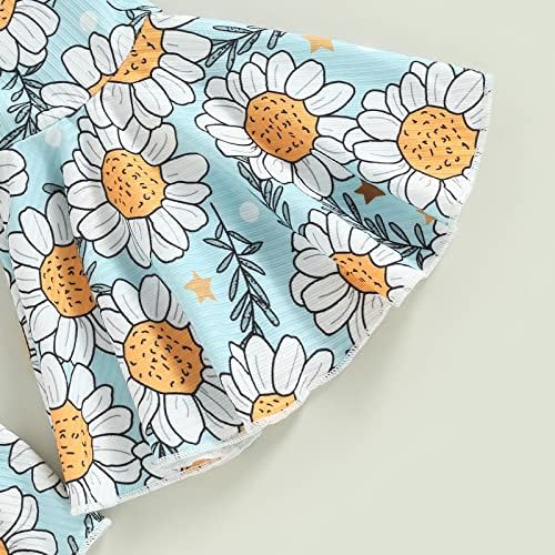 Бебе девојче цветни bellвонци на дното облека Мала диви цвеќиња роперски кратки ракави панталони панталони