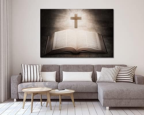 Upoppoum христијански wallиден декор преминува слики за wallид постер ретро света библиска домашна декорација уметност отпечатоци со рамка 36x24 инчи