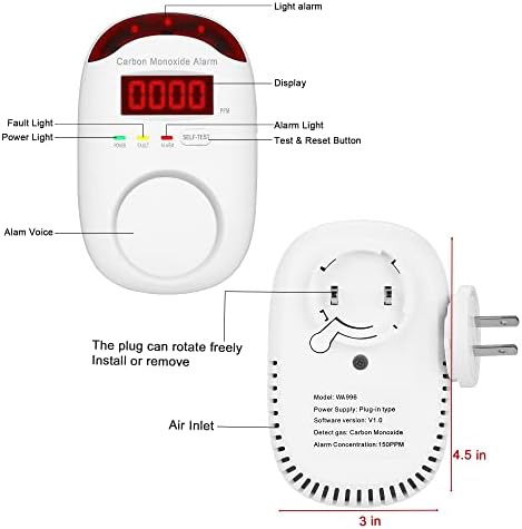 Детектор за јаглерод моноксид Koabbit - приклучок на аларм за монитор на ниво на CO со дигитален дисплеј звук и светло предупредување