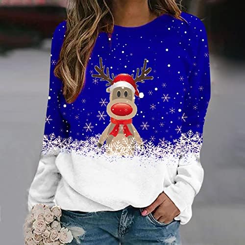 Women'sенски Среќен Божиќ кошула врвови симпатична Божиќ џемпер со долги ракави ракав на врвови на врвови на екипажот печатени џемпери