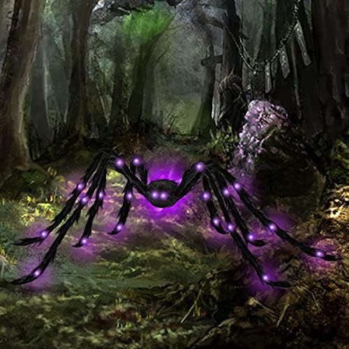 Oyоин 5 метри светло влакнест пајак со виолетова LED светла, реални украси за Ноќта на вештерките, пајакот за Ноќта на вештерките за затворен
