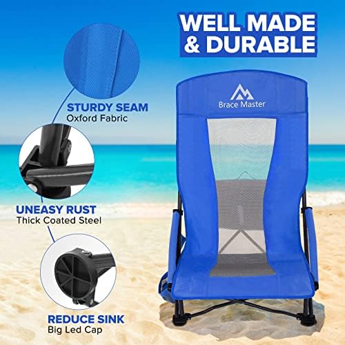 Заградувач на стол за кампување на плажа, стол за столчиња со висок грб, дизајн на преклопување на мрежа со држач за чаша и ладилник