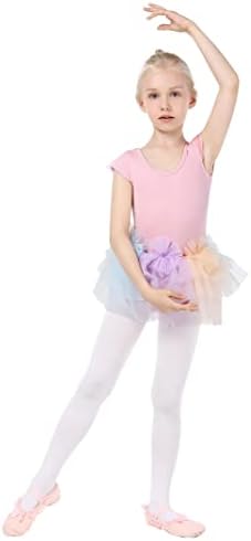 Геру Мали Девојчиња Балет Трико Танц Туту Здолниште Фустан Балерина Облека со Цвет Ремен за 3-12 Години