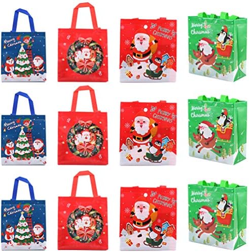 Амосфун Торби За Пакување Подароци 12 парчиња Божиќни Рачни Чанти Неткаен Божиќни Слатки Торбичка Торбичка За Бонбони Торби За Зимски Вреќи За