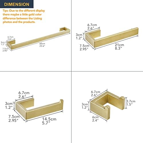 Хоимпро 4 Парче Бања Додатоци Во Собата, Ѕид Монтирани Бања Хардвер Додаток Тела Во Собата, Нерѓосувачки Челик/Четкани Злато
