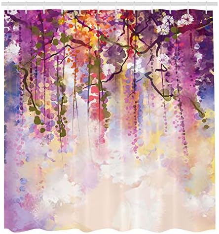 Лунарниот Акварел Цвет Туш Завеса, Пролет Цвеќиња Цветни Текстура Печатење На Жив Јапонски Градина, Ткаенина Ткаенина Бања Декор
