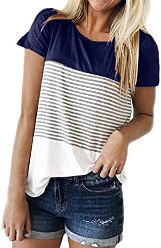Moirенска маица на jflyou, мода со краток ракав, троен блок-лента за блоза, обична блуза Туника, Туника Туника