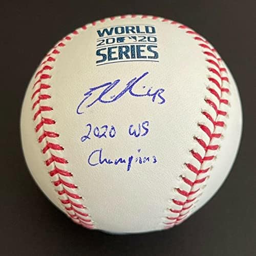 Едвин Риос Потпиша Лого На Светската Серија 2020 Бејзбол 2020 Шампиони НА ВС ПСА 8434-Бејзбол Со Автограм