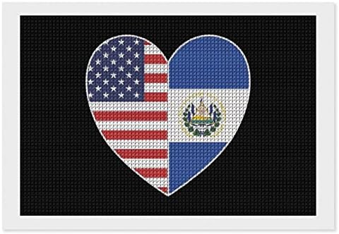 Ел Салвадор И Америка Знаме Срце Дијамант Сликарство Колекции Плоштад Дијамант Крст Бод Правоаголник Уметност Слики 8 x12