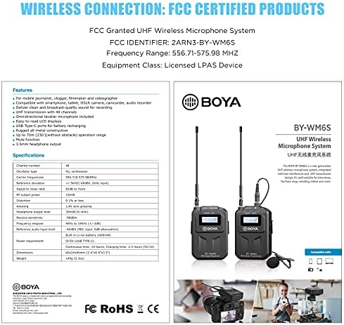 Безжичен микрофон на Boya UHF со приемник за приемник на предавател за телефонски таблети DSLR камера со камера аудио рекордер Подкаст
