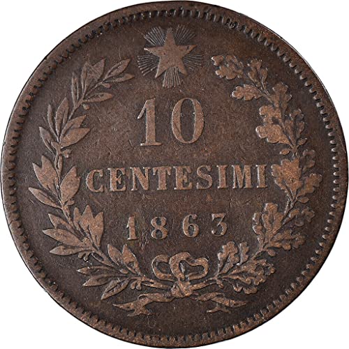 1862 -1867 10 Сентесими Историски Италијански Монета. Издаден Кралот Vitер Виторио Емануеле ВТОРИ. Татко на Татковината Кој Ја Обедини И Создаде