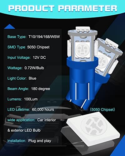 UNXMRFF 25-Пакет 194 LED Сијалица, Супер Светла T10 LED Сијалица Сина, 2825 Сијалица 5050 Чипсет 5-SMD, W5W 168 LED Светилки