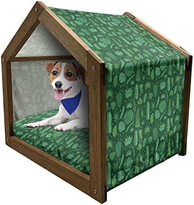 Ambesonne Botanical Dogen Dog House, гроздобер дизајн лето цветања пупки со ливчиња пролетна ливада, преносно кучиња од затворено и
