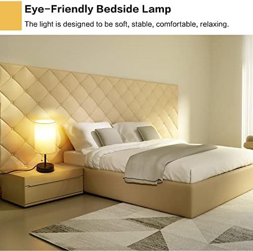Ламба за кревет во кревет со USB порта за полнење и наизменична струја, ламби за маса за спални соби 3 начини затемнување на ноќната ламба