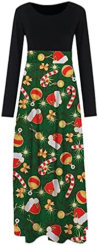 Фустан со долг ракав за жени плус големина случајна елегантна долга империја половината макси фустани со Божиќно печатење