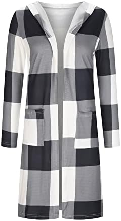 Fashionенски есен мода 2023 карирани кардиган јакни удобни меки отворени предни класични ровови јакна палто пријатни дневни врвови
