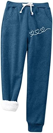 Панталони за жени кои се обични со џемпер жени плус топло срце печатено кадифе со џебови одржуваат топли жени џогирање