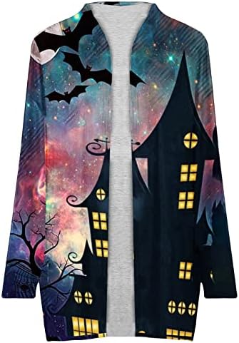 Womenените отворени предни кардиган за Ноќта на вештерките, елегантните грмушки долги шал блуза врвови лесни обични маици со кошула