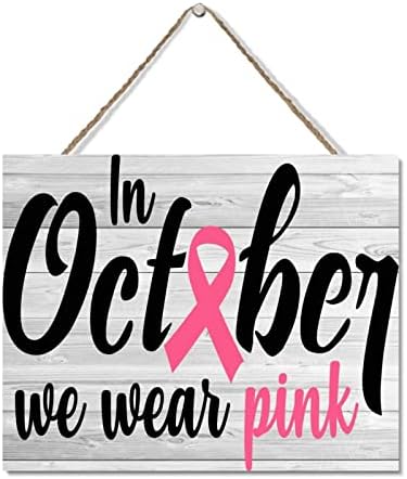 Дрвена плакета рак на дојка октомври октомври розова лента Персонализирана врата знак Декоративен дрвен фарма знак на дојка свесност