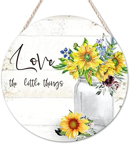 Добредојдовте знак засекогаш домашен круг дрво знак пролетен сончоглед цвет во вазна висечка wallидна уметност француска цветна фарма куќа