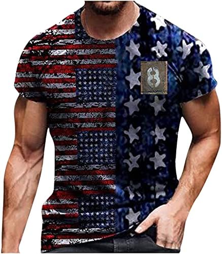 Американско знаме маица Менс лето лето-обичен кратки ракави графички печати врвови кул мускулен тренинг атлетика манжетни патриотски