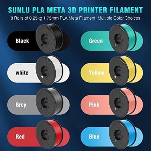 Sunlu 250G PLA мета -филамент 1,75мм пакет Sunlu S2 Filament Fener Black, 0,25 kg spool, 8 ролни ， црна+бела+сива+сина+зелена+црвена+розова+жолта