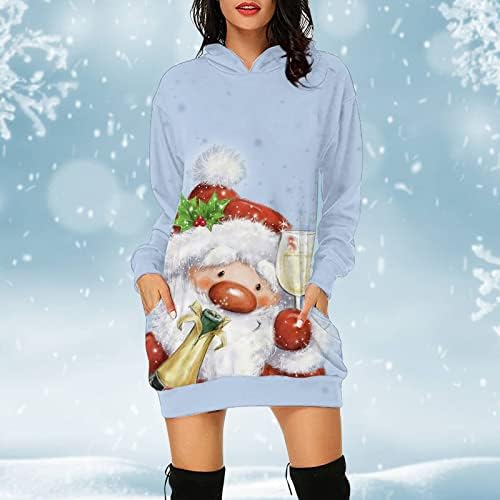 Божиќни фустани за жени 2022 година со долг ракав, тркалезен врат Снежен човек, линиски фустан, каросерија, замав коктел ноќен фустан