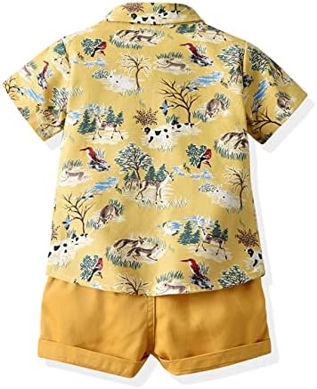 Детско бебе момче облека момчиња летни облеки за животински шумски печатени кошула и цврсти шорцеви летни облеки поставени 6 месеци-6t