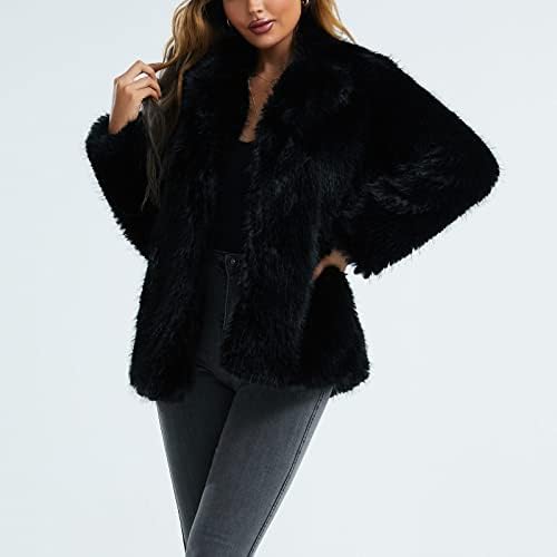 Cokuera женска модна плишана јакна кардиган зимски топол топол ракав руно палто естетски цврста боја јакна кардиган