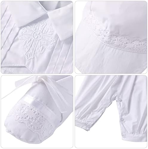 Облеки за крштевање на булфи за момчиња со кратки ракави бели бели бели ромперки летни крштевачки цркви новороденчиња