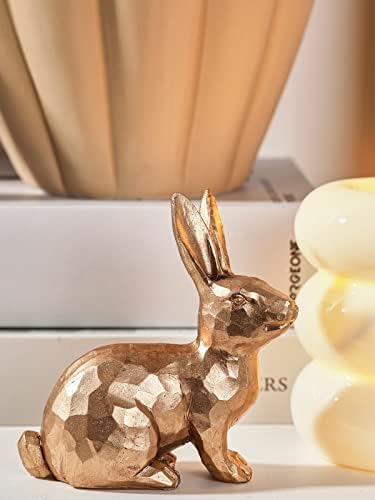 ДН декорација Златен полирезин за зајаче за зајаци, фигурини, велигденски зајаче статуа сет од 3 за декор на пролетни таблети