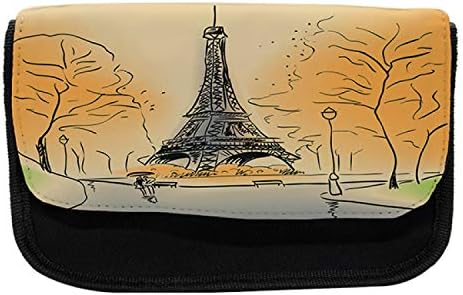 Необичен случај на молив во Париз, есенски лисја од Ајфелова кула, торба со молив со ткаенини со двоен патент, 8,5 x 5,5, невен црна боја