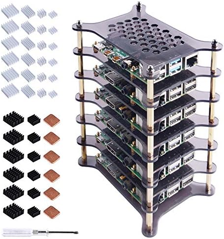 Cluster Cluster Cluster со 6-слоеви на Geeekpi, кутија за лавици со Raspberry Pi со малина Пи за греење на куќиштето за куќиште за