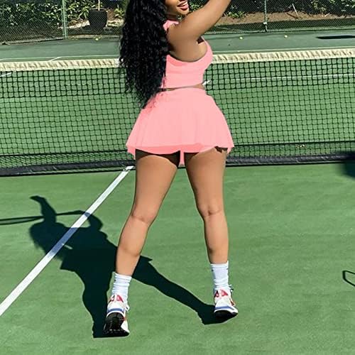 Обични спортови на жени со 2 парчиња облека со здолништа поставуваат атлетски скерти за резервоар за тениски тениски фустан