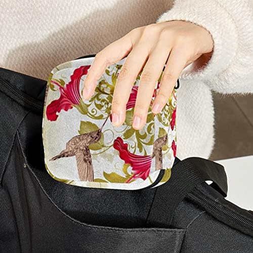 Ретро потпевнувајќи птичји цветни санитарна салфетка торба за чување на салфетка торба за преносен период за жени тинејџерки, менструална