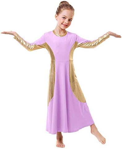 Афавом пофалби танц фустан за девојки обожаваат литургиска лирска танцувачка облека лабава вклопена метална должина метални фустани