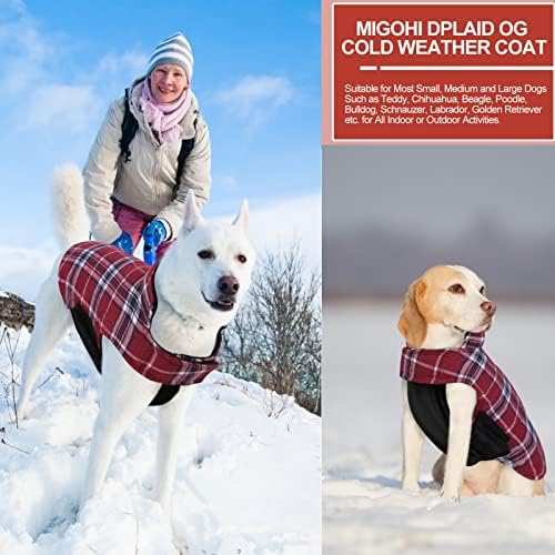 Јакни за кучиња Мигохи за зимски ветерно реверзибилно кучиња палто за ладно време британски стил карирано топло кучиња елек за мали средни големи кучиња, црвени xxl