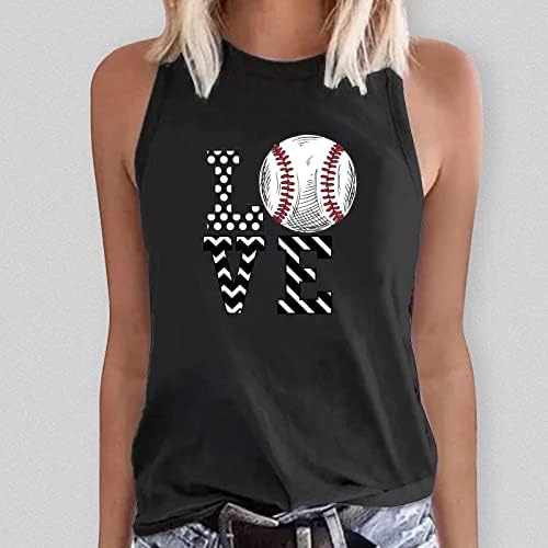 Тенк за врвот на жените жени летни ракави без ракави за бејзбол печатење во бејзбол печатење на врвот
