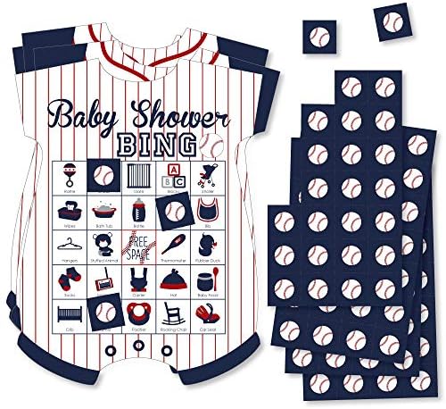 Голема точка на среќата тесто нагоре - Бејзбол - картички и маркери со бинго со слика - игра со бинго во форма на туш - сет од 18