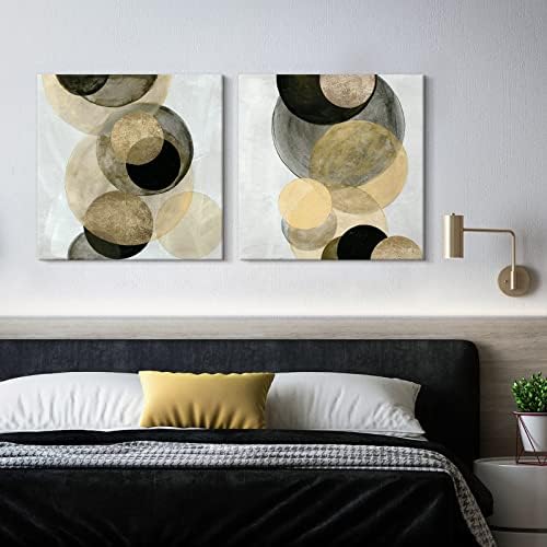 7fisionArt Апстрактна wallидна уметност црна и златна модерна слика сиво платно отпечатоци врамени уметнички дела за спална соба дневна