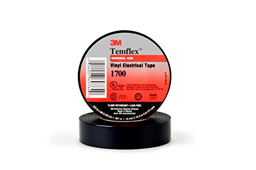 3M Temflex винил електрична лента 1700, 3/4 во x 36 yd, 1-1/2 во јадро, црно, 100 ролни/случај