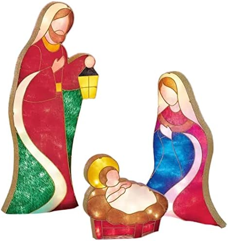 Бескуза осветлена сцена на отворено на отворено | Божиќна сцена на раѓање со LED светла | Раѓањето на Христос поставено за дворни удели