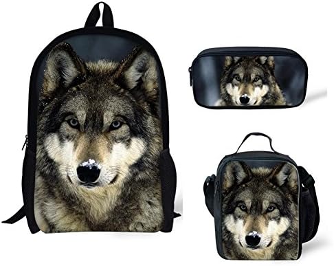 BigCardesigns назад во училишните торби за волци Поставете ранец за торбички за ручек со ранец за торбички 3 компјутери за тинејџери