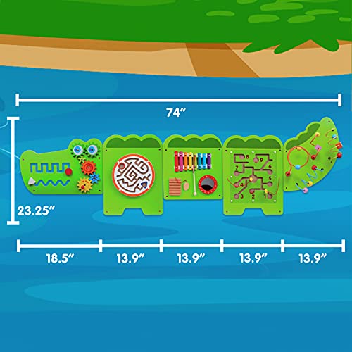 ПРЕДНОСТ ЗА УЧЕЊЕ Крокодилска Активност Ѕидни Панели-Возраст 18м+ - Монтесори Сензорна Играчка - 8 Активности-Зафатен Одбор-Детска
