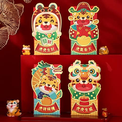 4 парчиња/Комплет Црвен Плик, 2022 Кинески Пролетен Фестивал Среќен Пакет, Коверти За Монети,Пликови Со Црвен Џеб,Пликови За Пари За Подароци,